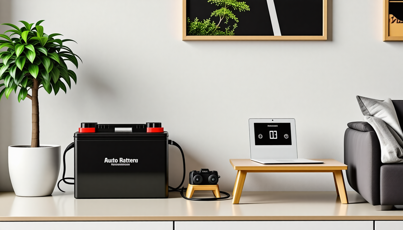 A tidy modern home interior with a battery backup powering everyday d… for auto battery reconditioning