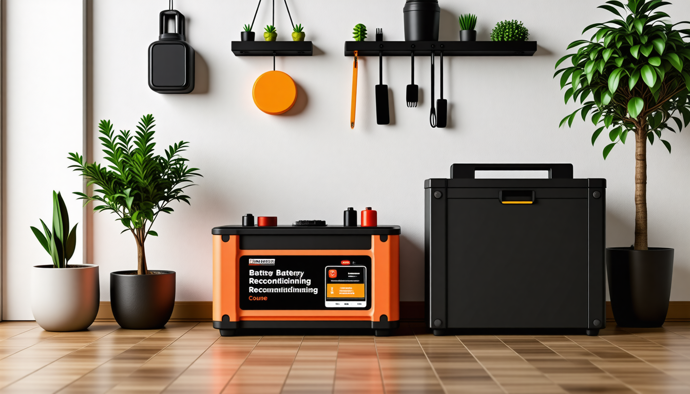 A tidy modern home interior with a battery backup powering everyday d… for automotive battery reconditioning