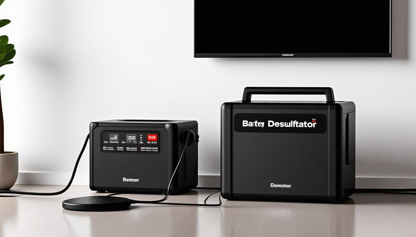 A tidy modern home interior with a battery backup powering everyday d… for battery desulfator