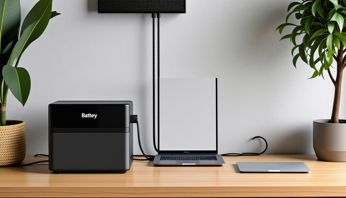 A tidy modern home interior with a battery backup powering everyday d… for battery reconditioning