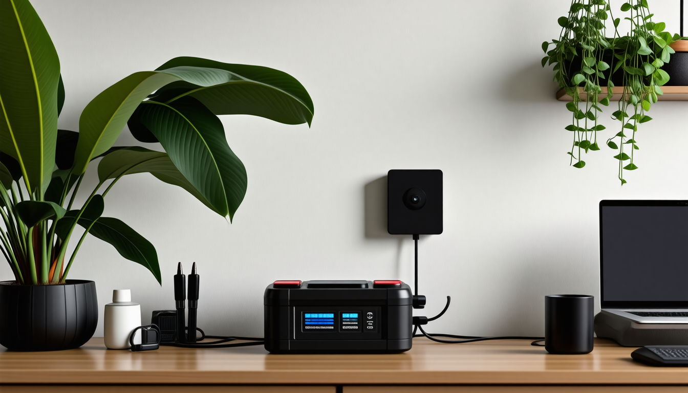 A tidy modern home interior with a battery backup powering everyday d… for how to restore a car battery